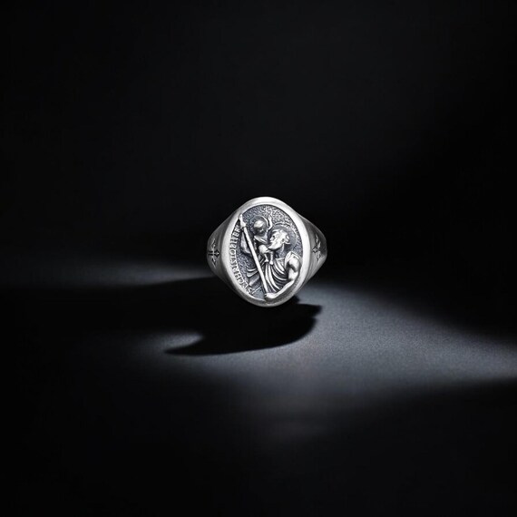 Saint Christopher Ring, Christian Jewelry, St Christopher Medal