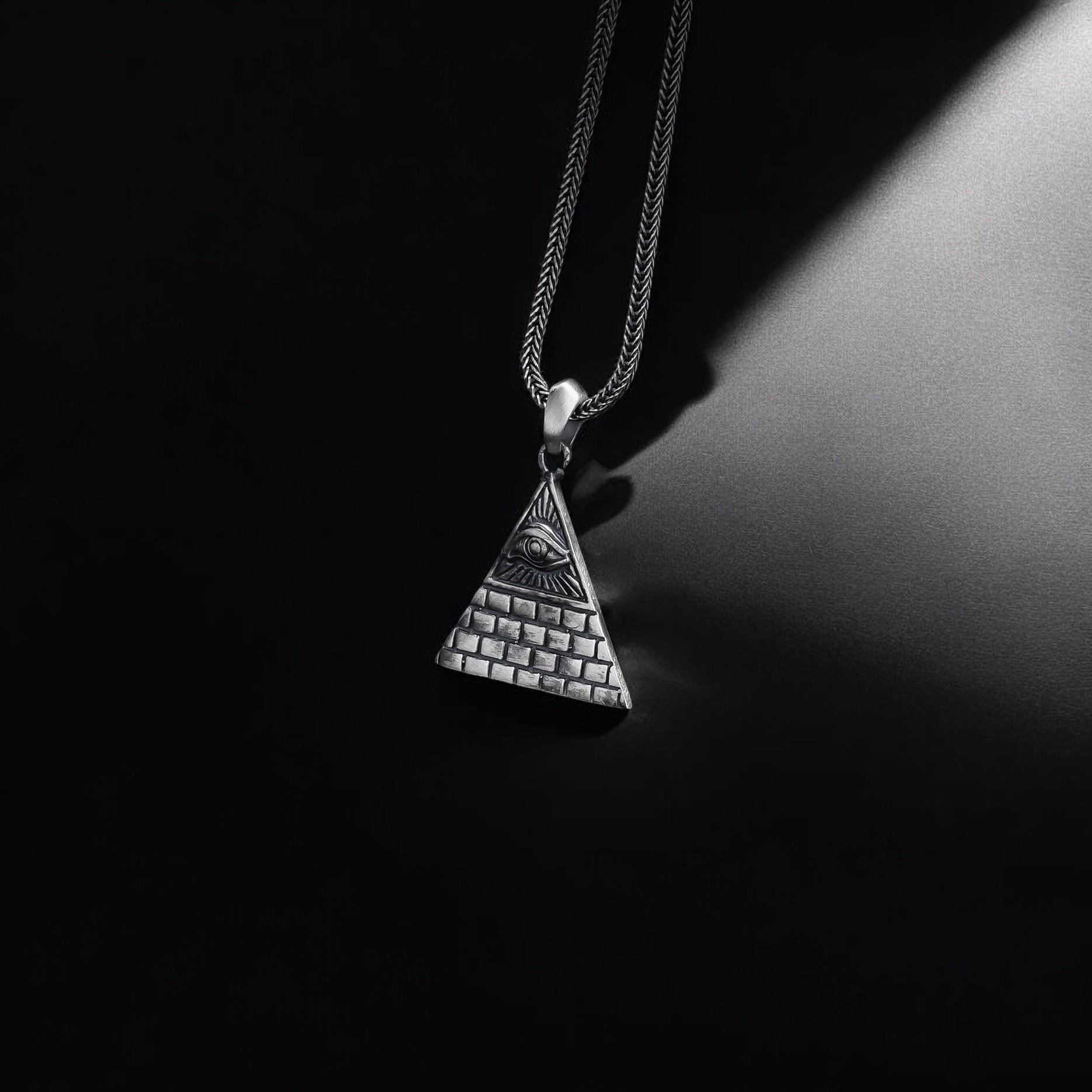 Collier Œil De La Providence En Argent Sterling 925 - Pendentif Bicolore Or/Argent, Chaîne 60 Cm - Symbole Franc-Maçon, Illuminati