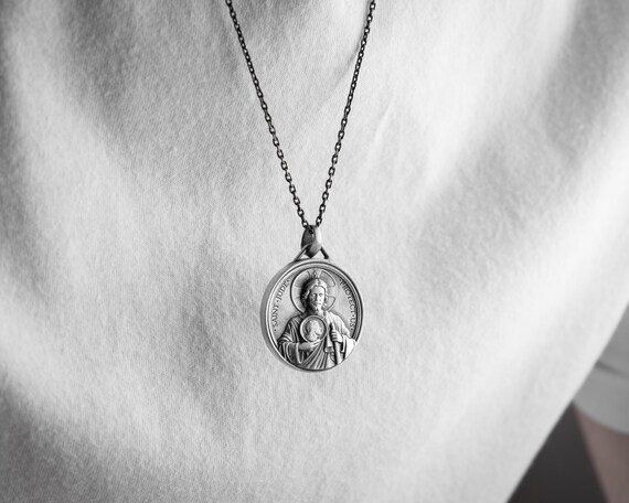 Collana in argento sterling con San Giuda, collana in argento sterling con San Giuda Apostolo, grande ciondolo con San Giuda, collana in argento con San Giuda Taddeo - Italia
