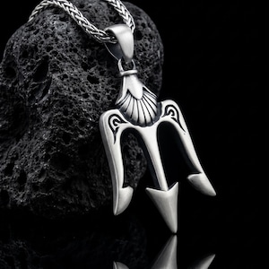 Poseidon Trident Necklace in 925 Sterling Silver, Greek Mythology Spear Pendant for Men, Nautical Seashell Ocean Jewelry