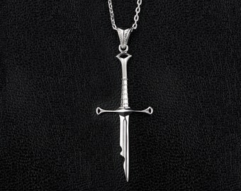 Collier Épée Elfique, Pendentif Lame d'Épée Brisée en Argent Sterling 925, Bijou de Guerrier Fantastique Fait Main
