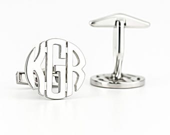 Monogrammed Sterling Silver Cufflinks, Personalized Initial Cuff Links
