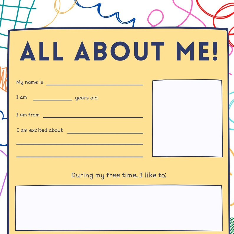 All About Me Worksheet For Kids Etsy
