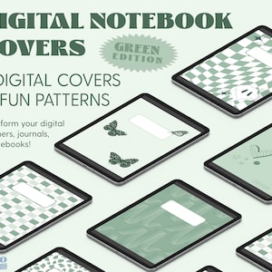 Digital Notebook Covers | Goodnotes & Notability Digital Journal and Planner Covers | Green Pattern Pack