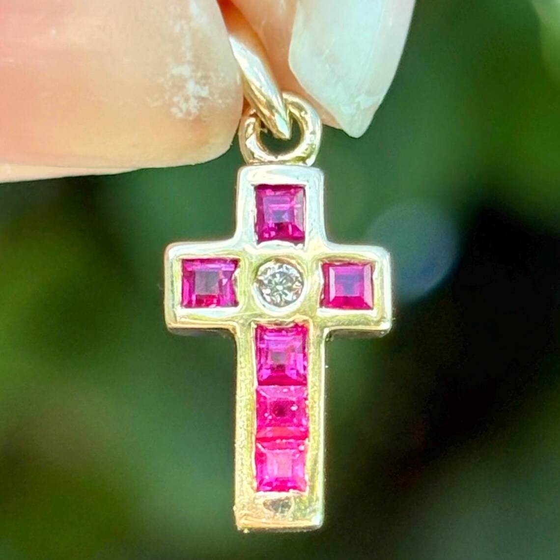 Religious Ruby Vintage 14k Solid Gold Cross Pendant, Ruby and Diamond Religious Cross ...