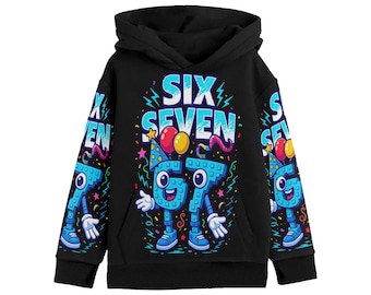 Youth Long Sleeve Hoodie - Six Seven Meme Brainrot Design