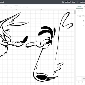 Puede incluir: Ilustraci&oacute;n en blanco y negro de l&iacute;nea de arte de Wile E. Coyote y el Correcaminos. Wile E. Coyote est&aacute; a la izquierda y el Correcaminos est&aacute; a la derecha. El Correcaminos est&aacute; mirando a Wile E. Coyote con una expresi&oacute;n traviesa.