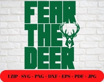 Bucks Basketball « Fear The Deer » SVG : Giannis, Silhouette Cricut (téléchargement numérique)