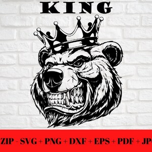 King Grizzly SVG PNG JPG / Oso / Modo Bestia dxf eps pdf / Estado de ánimo / Gimnasio / Deportes / Ganancias / Declaración / Descarga digital instantánea amigable con cortes