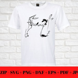 Puede incluir: Una camiseta blanca con un dibujo de l&iacute;nea negra de los personajes Wile E. Coyote y el Correcaminos de la caricatura de Looney Tunes.