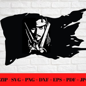 Captain Jack Sparrow SVG PNG JPG | Pirates of the Caribbean dxf eps pdf | Johnny Depp flag | Cut Friendly Instant Digital Download Cricut