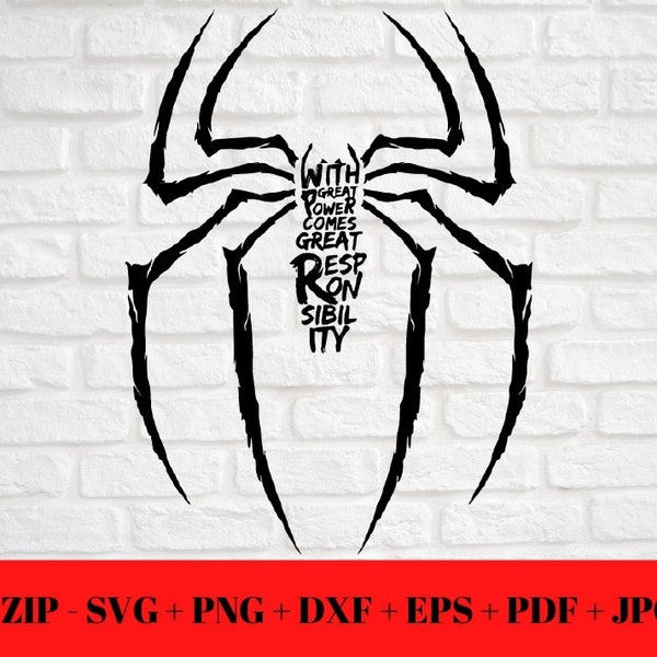 Spider-Man Logo Quote SVG PNG JPG | Spiderman Great Power dxf eps pdf | Silhouette Cut File | Marvel mcu Instant Digital Zip Download Cricut