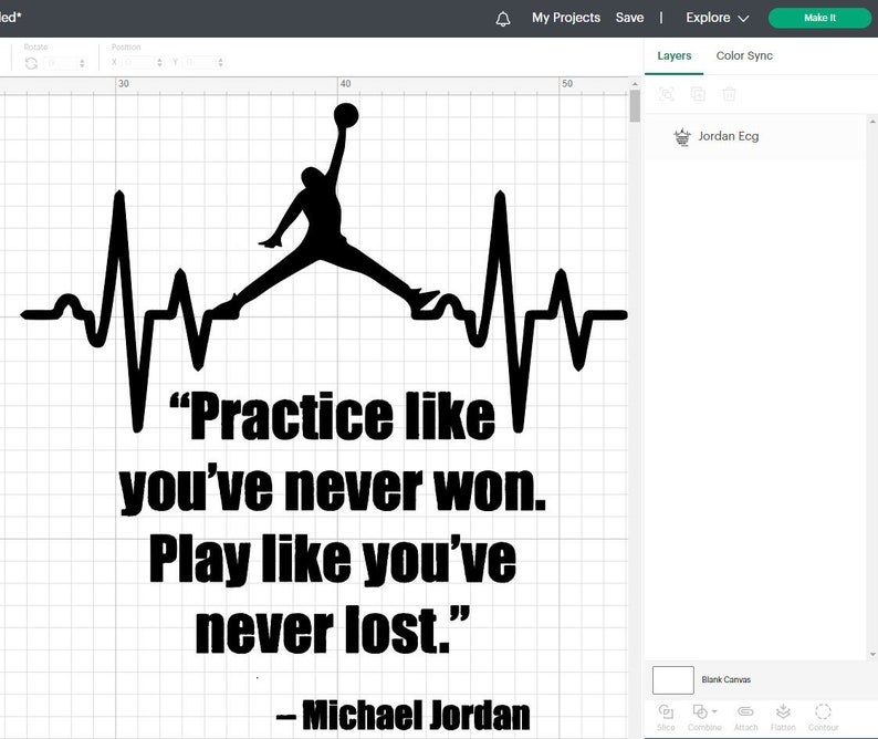 Peut inclure: Silhouette noire et blanche d'un joueur de basket-ball sautant avec un ballon de basket &agrave; la main, avec un graphique de battement de c&oelig;ur et la citation "Pratiquez comme si vous n'aviez jamais gagn&eacute;. Jouez comme si vous n'aviez jamais perdu." - Michael Jordan.