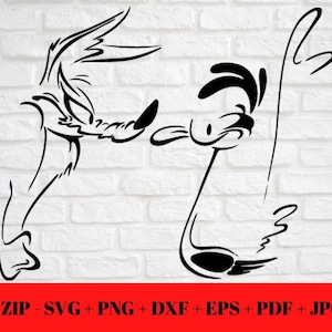 Unikat Wile E Coyote Road Runner SVG PNG dxf eps pdf | Jahrgang| Silhouette Cricut-Datei | Schnitt Freundlicher sofortiger digitaler Zip Download