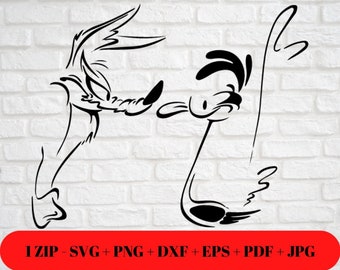 Unique Wile E Coyote Road Runner SVG PNG JPG dxf eps pdf | Vintage| Silhouette Cricut File | Cut Friendly Instant Digital Zip Download