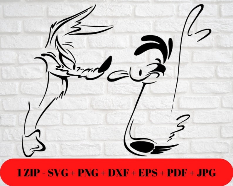 Puede incluir: Ilustraci&oacute;n en blanco y negro de l&iacute;nea de arte de Wile E. Coyote y el Correcaminos de la caricatura de Looney Tunes. El coyote est&aacute; mirando hacia la derecha y el correcaminos est&aacute; mirando hacia la izquierda.