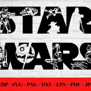 Klassisches Star Wars Logo mit Charakter Silhouetten SVG PNG JPG | dxf eps pdf Schnittdatei | Schnitt Freundlich | Sofortige digitale Zip Download Cricut