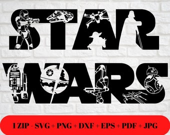 Classic Star Wars Logo with Character Silhouettes SVG PNG JPG | dxf eps pdf Cut File | Cut Friendly | Instant Digital Zip Download Cricut