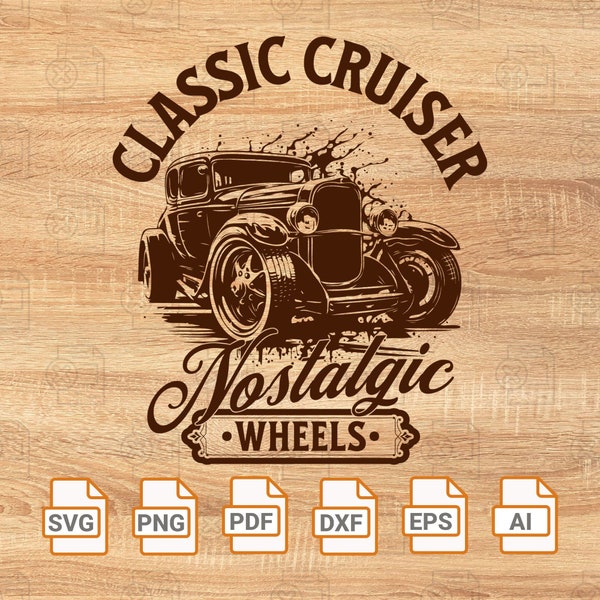 Classic Cruiser SVG| Nostalgic Wheels| Retro Muscle car clipart| Vector graphic svg png jpg eps| Vintage muscle| Cut Files Vector Editable