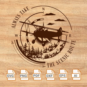 Avion et boussole SVG, SVG amateur d'avion, avion Svg, cadeau pour père pilote d'avion, fichier coupe avion, boussole Svg, boussole PNG