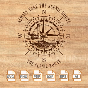 Compass SVG, Lighthouse svg, Laser Engrave File Rocky Lighthouse SVG, Cutting Boards Coasters for Personalized Gifts, DIY