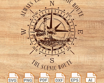 Compass SVG, Lighthouse svg, Laser Engrave File Rocky Lighthouse SVG, Cutting Boards Coasters for Personalized Gifts, DIY