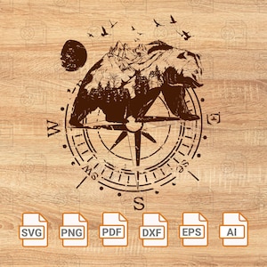 Bär Mond svg, Grizzly Bär Vektor-Illustrations-Bundle, Kompass svg, rustikales und Vintage-Design - PNG, SVG, EPS für Print on Demand