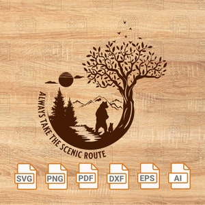 Mama Bear svg, Bear Moon svg, Vinyl Design PNG SVG, Hand Drawn, Cricut & Silhouette, Always Take The Scenic Route Camping Travel Adventure