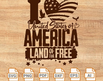 I Love America SVG: USA Heart Cut File, 4th of July (Digital Download)