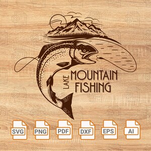 Pêche au lac de montagne SVG| Svg pêche à l'achigan | Svg poisson bar | Vecteur de basse | Cricut basse | Fichier Bass Cut | Poisson Svg | Hameçon Svg | Pêche PNG