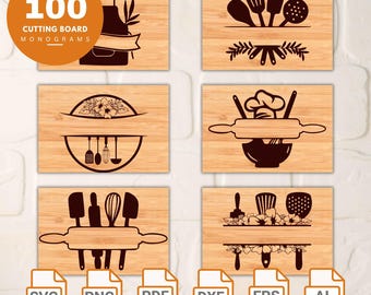 Kitchen Tray SVG Bundle: 100 Cutting Board Designs (Digital Download)