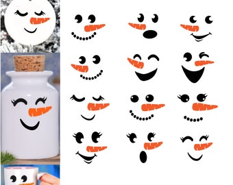 Snowman Faces Vinyl Decal for Mugs, Tumblers or Ornaments, Christmas decal stickers, Set of 12 Cute Snowman Faces