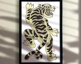 Tiger –  11" x 17" – Art Print, Nature Wall Decor, Japanese Tattoo Style, Illustration Poster
