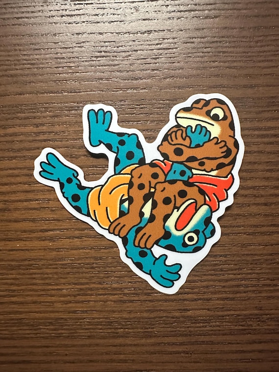 Jiu Jitsu Frogs 3" Wide Sticker - Laptop Decal, Die cut, Frog Art, MMA Illustration, Armbar, BJJ