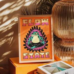Flow State 8&quot; x 12&quot; – Frog Art Print, Meditating Frog Wall Art, Mindfulness Decor, Zen Frog Poster, Yoga Gift, Meditation Room Aesthetic