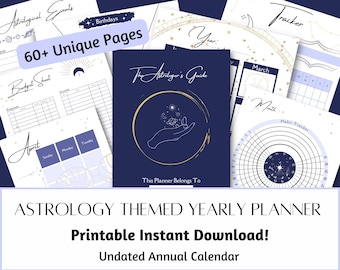 Astrology Themed Printable Planner Template, Annual Manifestation Journal with Trackers, Printable Planner Pages with Zodiac Signs