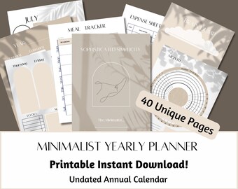 Minimalist Themed Printable Planner Template, Annual Manifestation Journal with Trackers, Printable Planner Pages with Custom Trackers