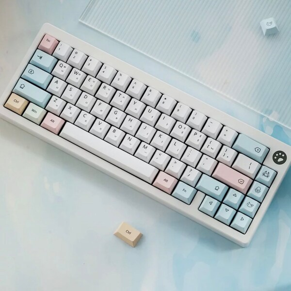 Pastel Blue Sea Creatures Keycap Set for Mechanical Keyboard - Korean / English - 136 PBT Key Caps Cherry Profile - MX Switch