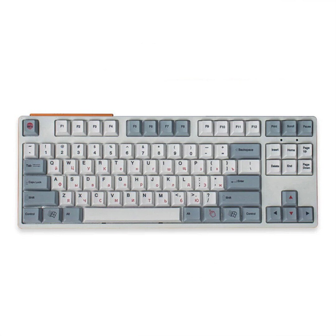 Grey Vintage Style Russian Keycap Set for Mechanical Keyboard 135 PBT Key Caps Cherry Profile MX