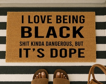 I Love Being Black Doormat, Juneteenth Front Door Mat, Black Pride Quote Rug, Custom Coir Welcome Mat, Cultural Porch Decor