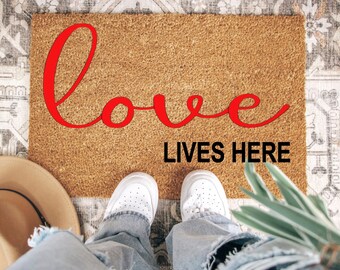 Love Lives Here Doormat | Housewarming | Front Porch Decor | Valentines | Love Door Mat | Custom Doormat Closing Gift