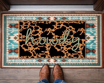 Howdy Leopard Print Doormat | Custom Rustic Farmhouse Welcome Mat | Western Cowgirl Front Porch Decor | 18x30 Personalized Door Mat