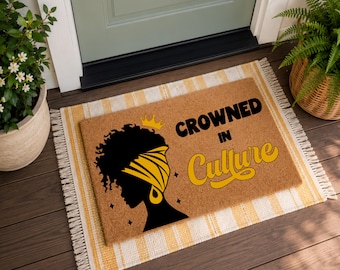 Crowned in Culture Doormat, Afrocentric Home Accent, Black Woman Porch Decor, Melanin Inspired Entryway, Cultural Gift