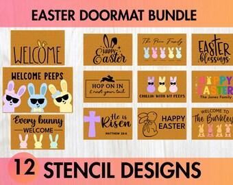 Reusable Easter Doormat Stencil | Bunny Welcome Mat Stencil | Spring Porch Decor | DIY Doormat Template | Front Door Mat Painting Stencil