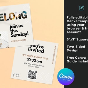 Square Church Invitation Template: Modern QR Code Design (Canva)