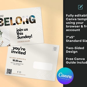 Church Invitation Postcard Template: Editable Canva Design