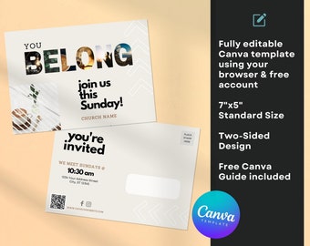 Plantilla de postal de invitación a la iglesia: Diseño editable en Canva