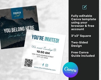 Square Church Invitation Template: Modern QR Code Design (Canva)