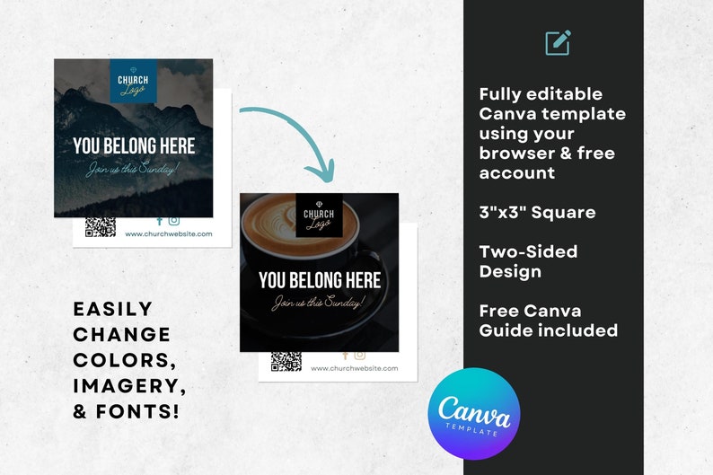Square Church Invitation Template: Modern QR Code Design (Canva) image 6