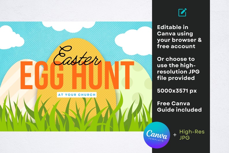 Church Easter Egg Hunt Graphic, EDITABLE Canva Template, Church Egg